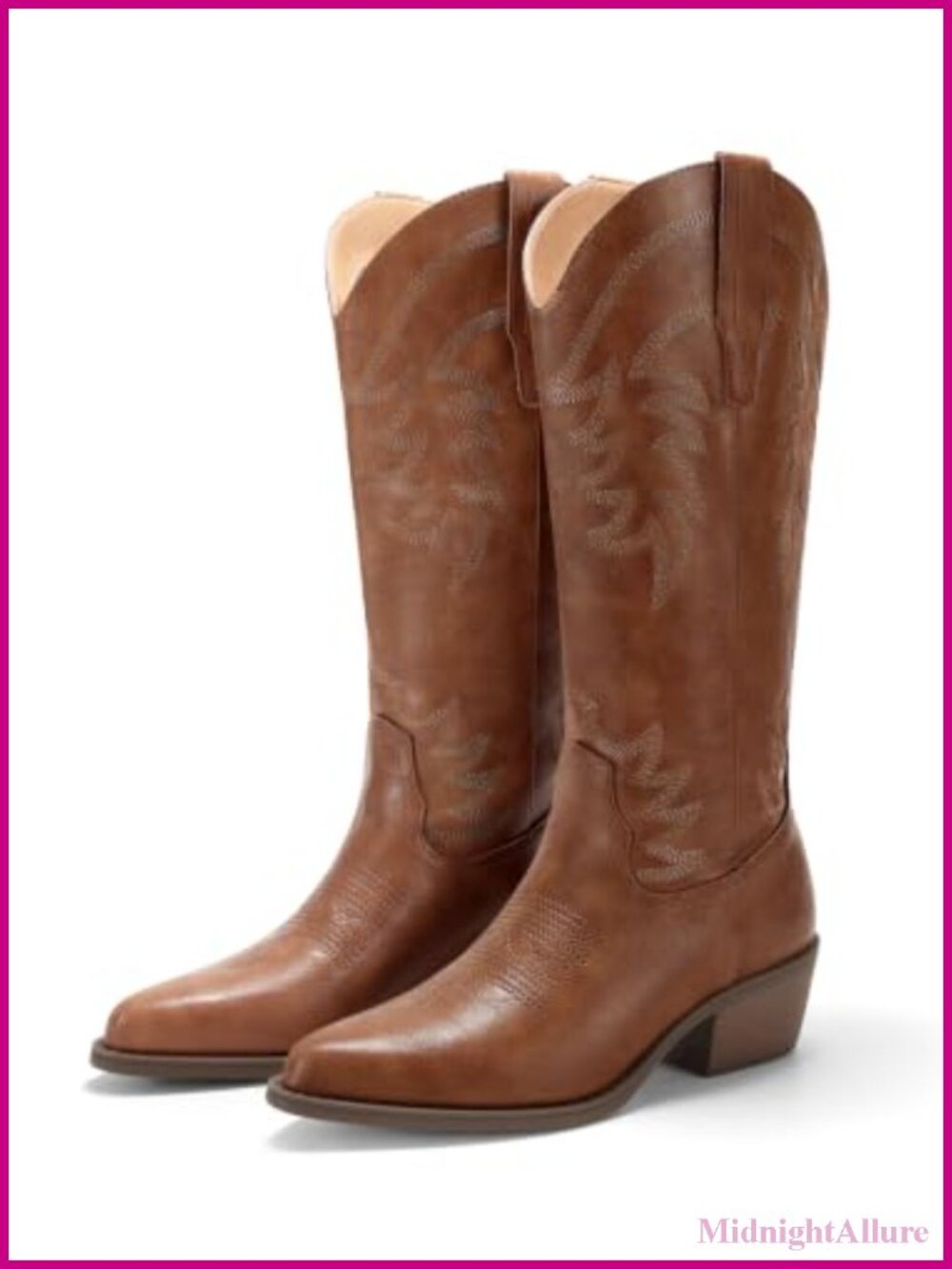 Womens Mid Calf Cowboy Boots Chunky Heel Embroidered Western